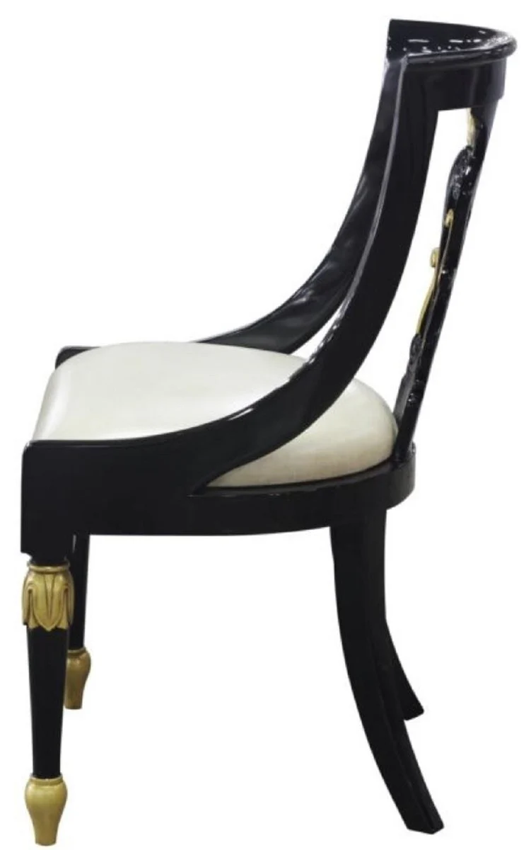 Luxury Baroque dining room chair black / gold / white 53 x 58 x H. 89 cm - Baroque dining room furniture