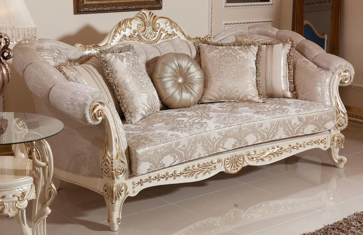 Luxury Baroque Sofa Gray / Silver / White / Gold - Handmade Baroque Style Living Room Sofa with Elegant Pattern - Magnificent Baroque Living Room Furniture