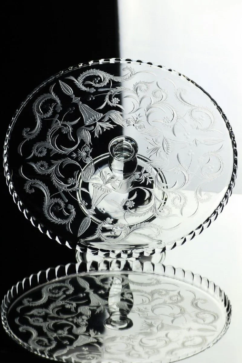 Luxury cake plate silver Ø 32 x H. 12 cm - Handmade and hand-engraved glass cake plate - Hotel & Restaurant Accessories - Luxury quality