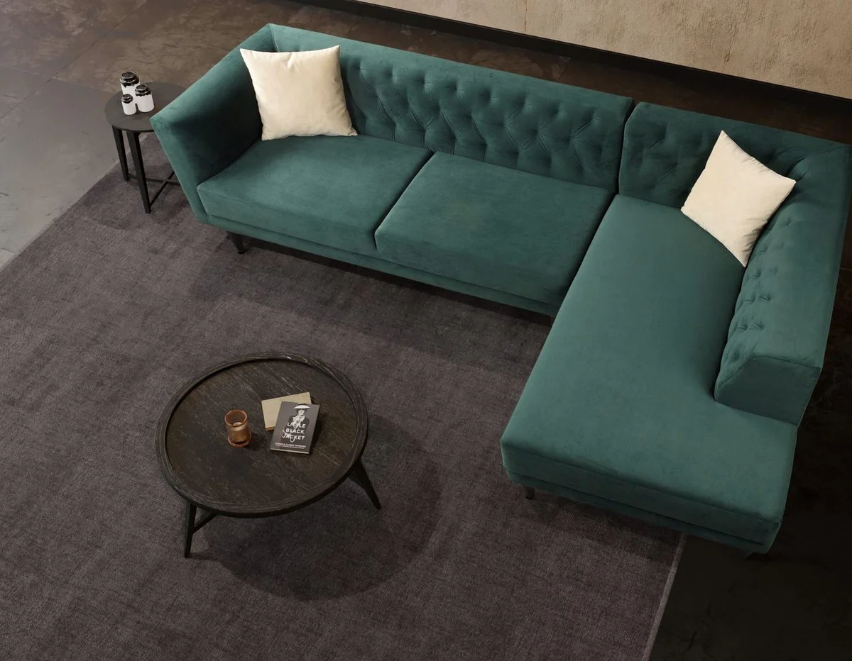 Luxury corner sofa green / black 262 x 178 x H. 74 cm - Living room sofa with elegant velvet fabric - Living room furniture - Luxury furniture - Luxury living room furnishings