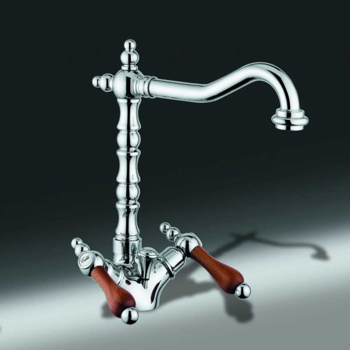 Luxury bathroom accessories - Art Nouveau retro washbasin tap washbasin chrome / teak series Milano - Made in Italy