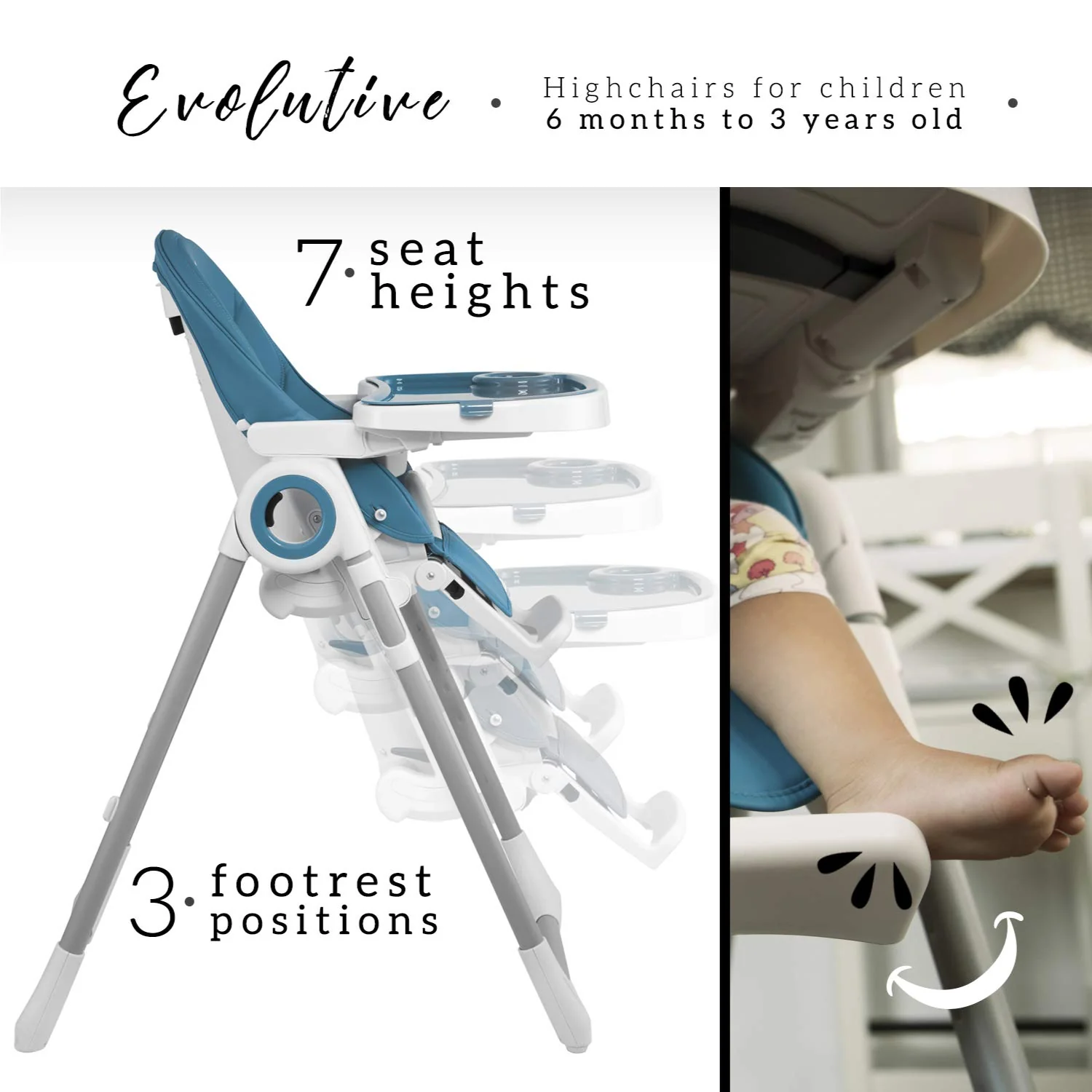 Hochstühle für Babys und Kleinkinder – Dunkelgrauer Silla para Comer de Bebe – Babyhochstuhl in 7 verschiedenen Höhen verstellbar