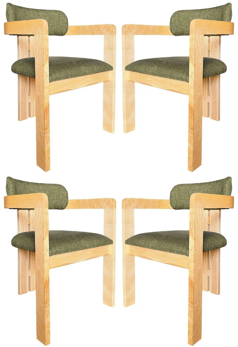 Luxury dining room chair set of 4 with armrests green / natural colors 56 x 54 x H. 82 cm - dining room furniture - restaurant furniture - solid wood furniture - luxury furniture