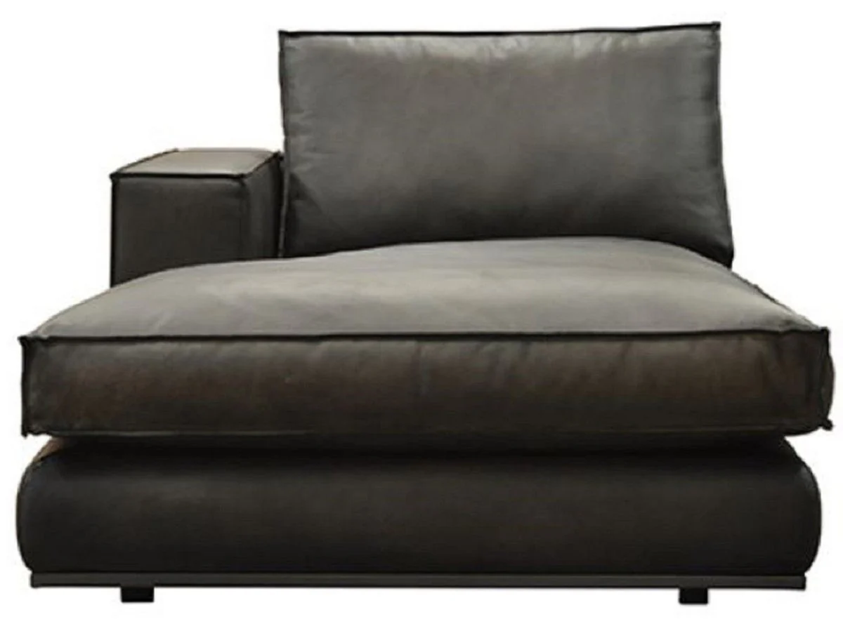 Luxury genuine leather chaise longue right side black 186 cm