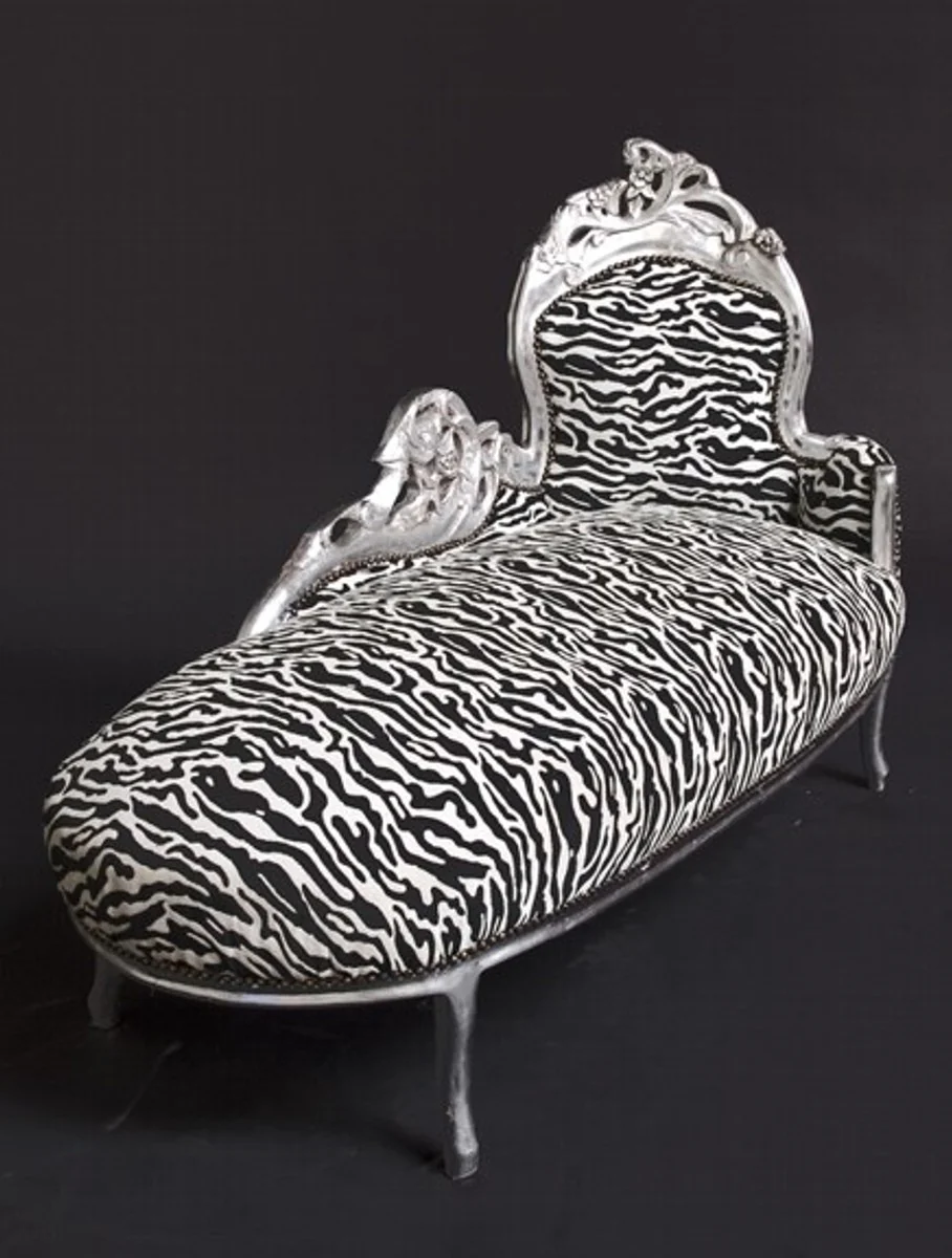 Barock Chaiselongue King Zebra/Silber