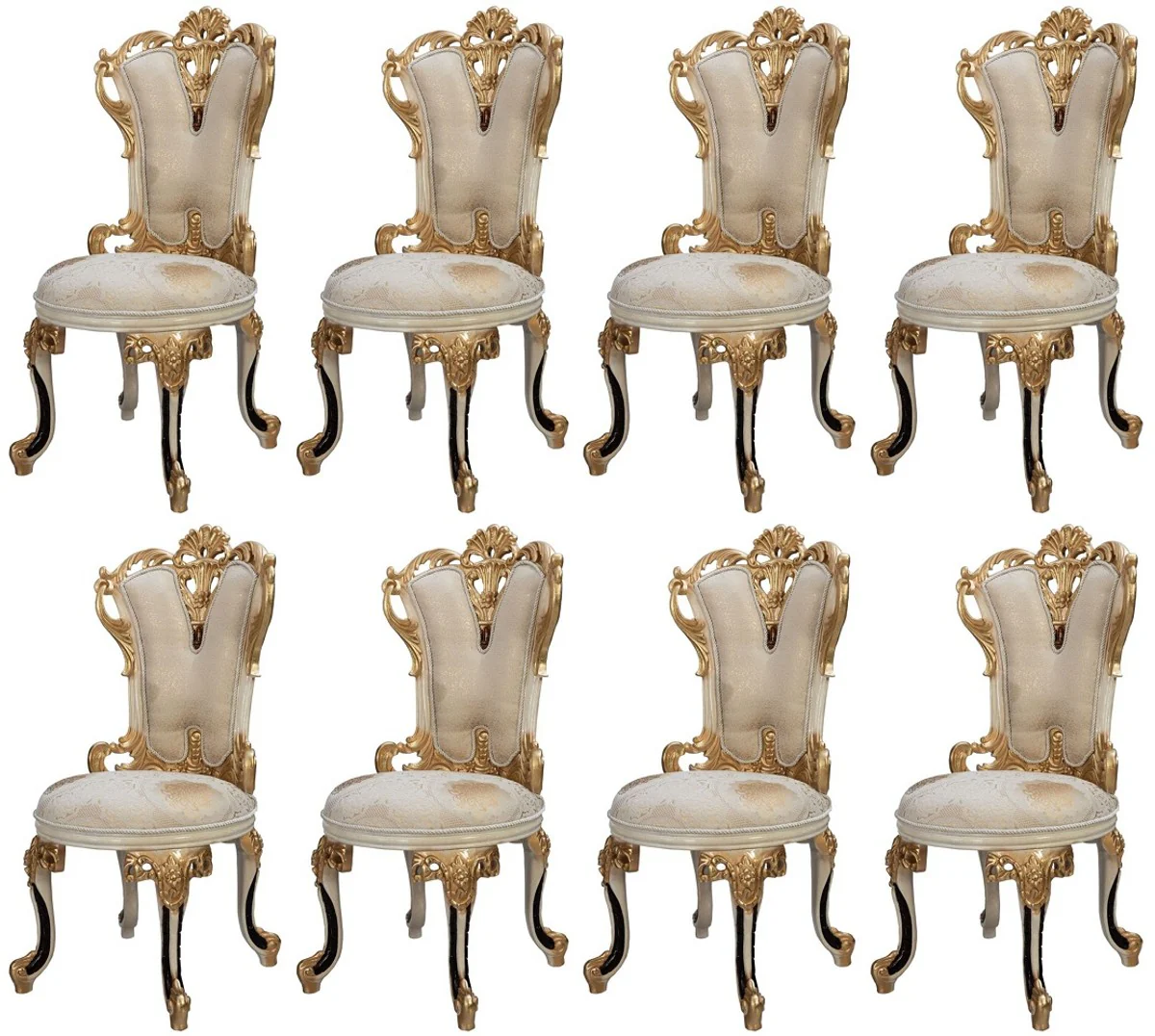 Luxury Baroque Dining Room Chair Set of 8 White / Cream / Beige / Black / Gold - Baroque Style Kitchen Chairs with Pattern - Luxury Dining Room Furniture in Baroque Style - Baroque Dining Room Furniture