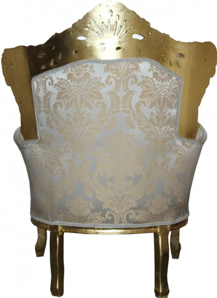 Barock Sessel King Mod2 Creme Gold Muster / Gold mit Glitzersteinen 85 x 60 x H. 116 cm