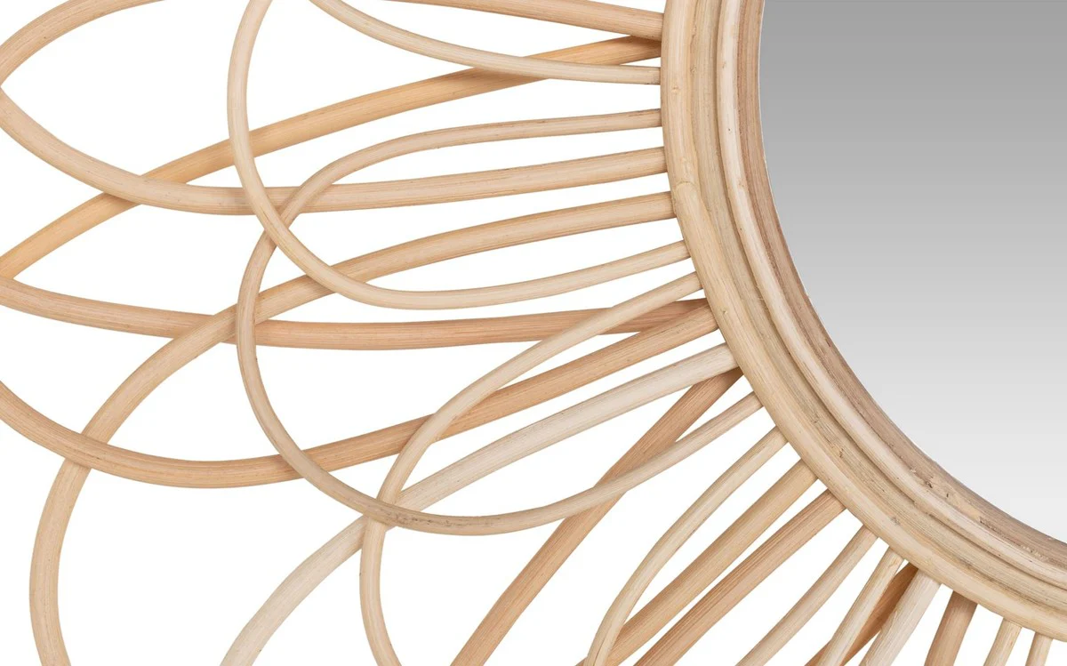 Designer rattan mirror natural colors Ø 85 cm - wall mirror in flower design