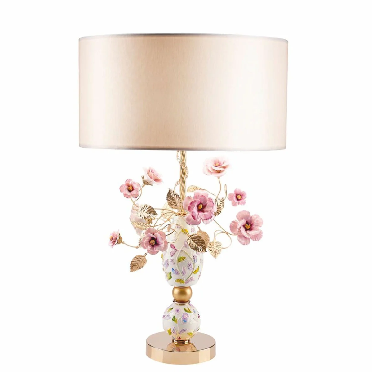 Luxury porcelain table lamp colorful / gold / beige H. 75 cm - Made in Italy