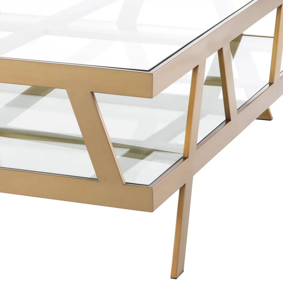 Luxury coffee table brass 110 x 110 x H. 37 cm - Square stainless steel living room table with glass tops - Living room furniture - Hotel furniture - Luxury furniture - Luxury quality