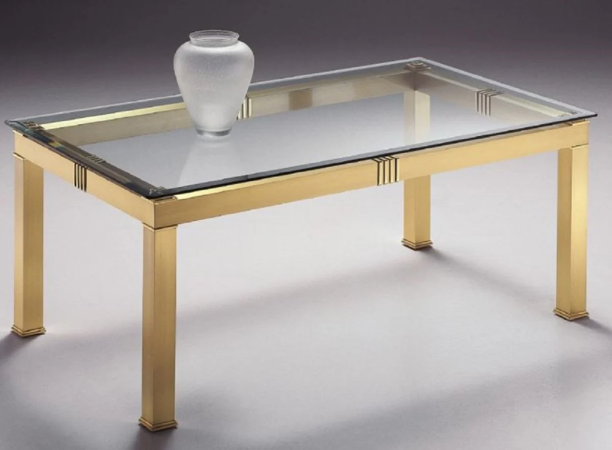 Luxury coffee table brass colored 120 x 70 x H. 48 cm - Rectangular brass living room table with glass top - Living room furniture - Luxury quality