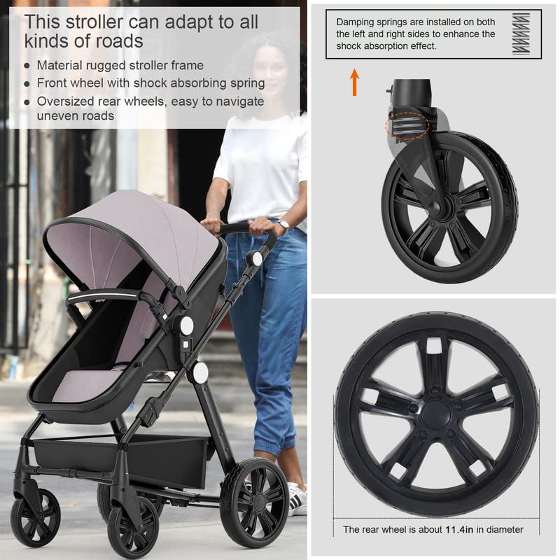 Kinderwagen für Neugeborene, wendbarer Stubenwagen für Kleinkinder, zum luxuriösen Vista-Sitz für Kleinkinder für Jungen und Mädchen, kompakter Einzel-All-Terrain-Kinderwagen, Kinderwagen-Abdeckung, Getränkehalter, Netz …
