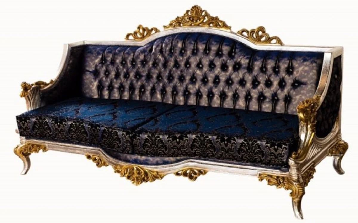 Luxury baroque sofa royal blue / black / silver / gold - magnificent living room sofa with elegant pattern - baroque living room furniture
