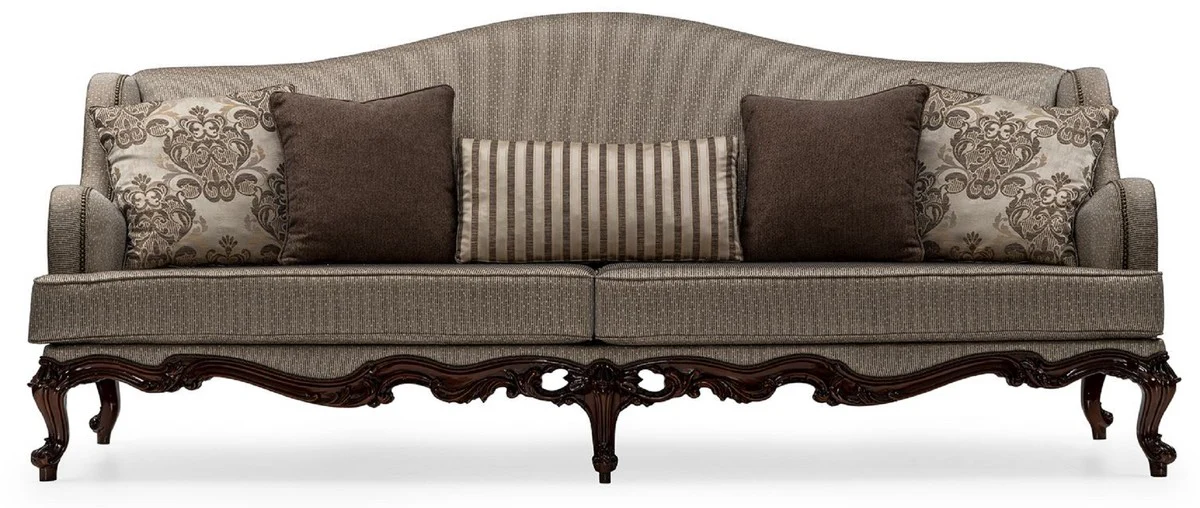 Luxury Baroque Living Room Sofa Silver / Brown - Handmade Baroque Style Sofa with Decorative Pillows - Luxury Living Room Furniture in Baroque Style - Baroque Furniture - Noble & Magnificent