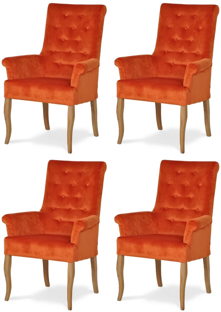 Chesterfield Neo Baroque Dining Room Chair Set of 4 Orange / Natural Colors - Kitchen Chairs with Armrests - Dining Room Furniture - Chesterfield Furniture - Neo Baroque Furniture