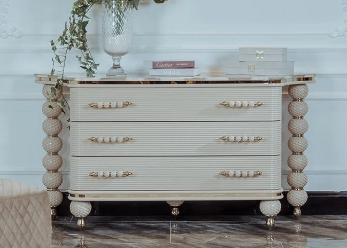 Luxury Art Deco chest of drawers gray / white / gold 170 x 50 x H. 89 cm - Magnificent chest of drawers with 3 drawers and artificial marble top - Art Deco bedroom & hotel furniture - Luxury collection