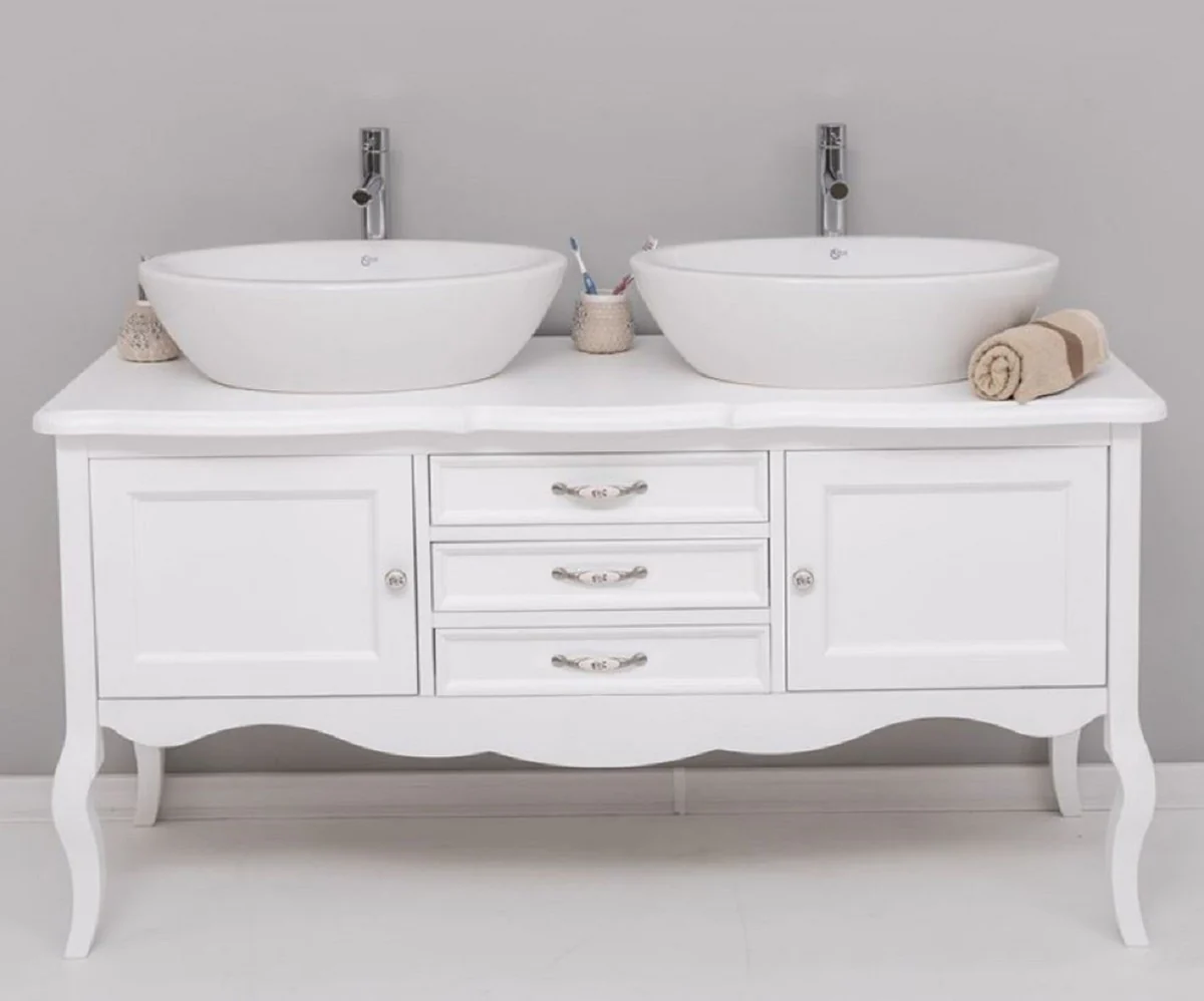 Country house style solid wood double washbasin white 150 cm - country house style bathroom furniture