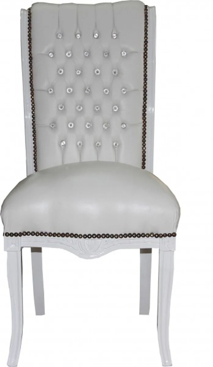 Baroque high-back dining room white/white with glittering stones - high-back chair furniture - baroque furniture