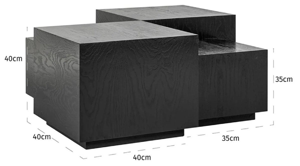Luxury coffee table set of 4 black 75 x 75 x H. 40 cm - Square solid wood living room table - Living room furniture - Luxury furniture - Luxury furnishings