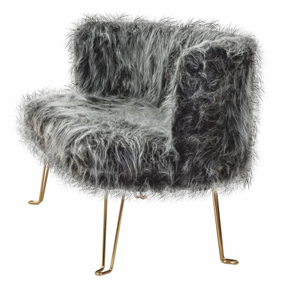 Luxury living room faux fur sofa gray / brass 134 cm