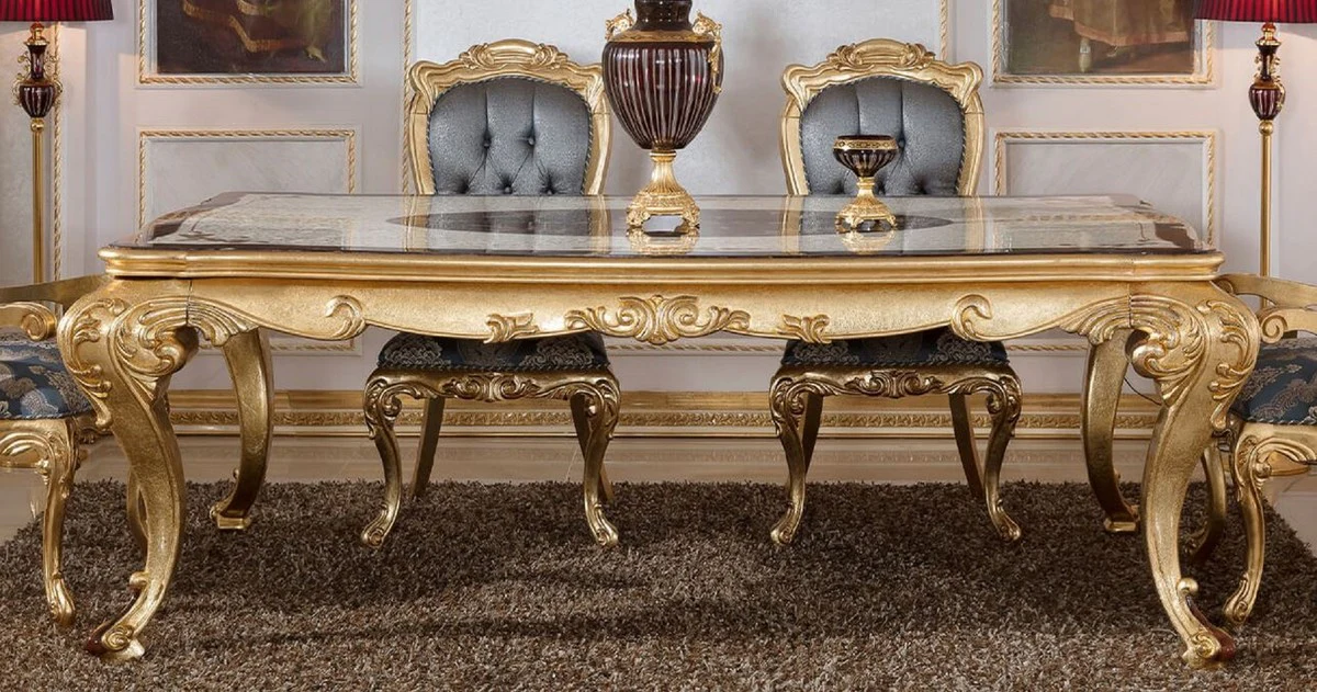 Luxury baroque dining table white / brown / gold - magnificent solid wood dining room table in baroque style - magnificent baroque dining room furniture