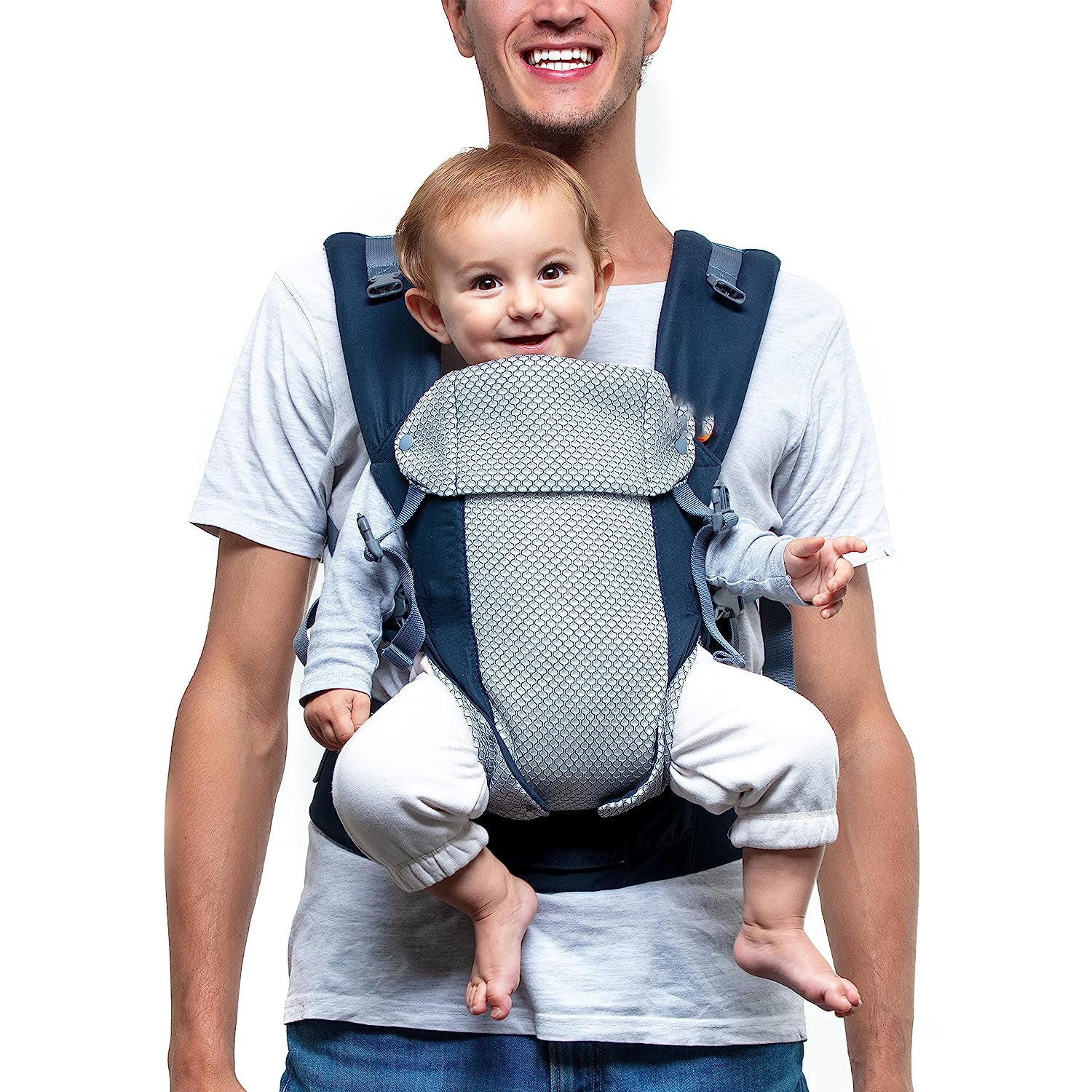 Babytrage für Neugeborene bis Kleinkinder – alle Positionen Babytrage, Babytrage-Rucksack und Baby-Vordertrage mit verstellbarem Sitz, ergonomische Babytrage, 3,3–15,6 kg (Marineblau)