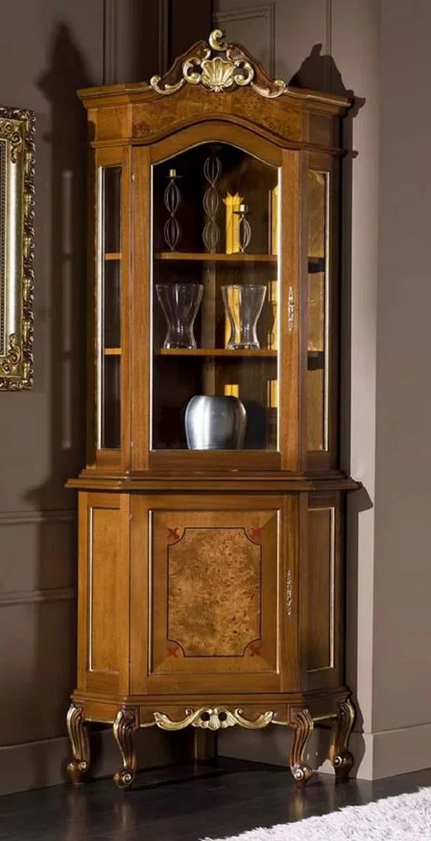 Luxury Baroque display cabinet brown / gold - Handcrafted solid wood display cabinet with 2 doors - Magnificent Baroque furniture - Luxury quality - Made in Italy