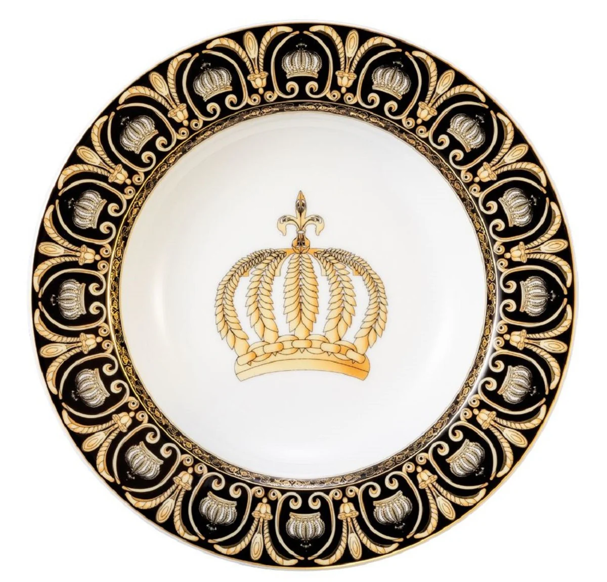 Harald Glööckler Pompöös soup plate with crown white / black / gold Ø 22.3 x H. 3.7 cm - round porcelain plate - designed by Harald Glööckler