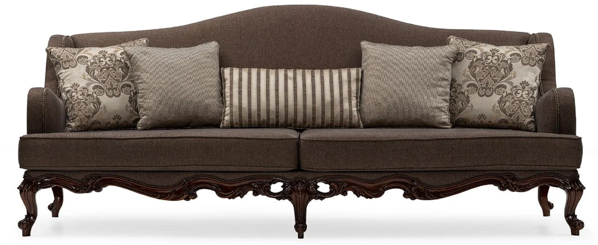 Luxury Baroque Living Room Sofa Gray / Brown - Handmade Baroque Style Sofa with Decorative Pillows - Luxury Living Room Furniture in Baroque Style - Baroque Furniture - Noble & Ornate