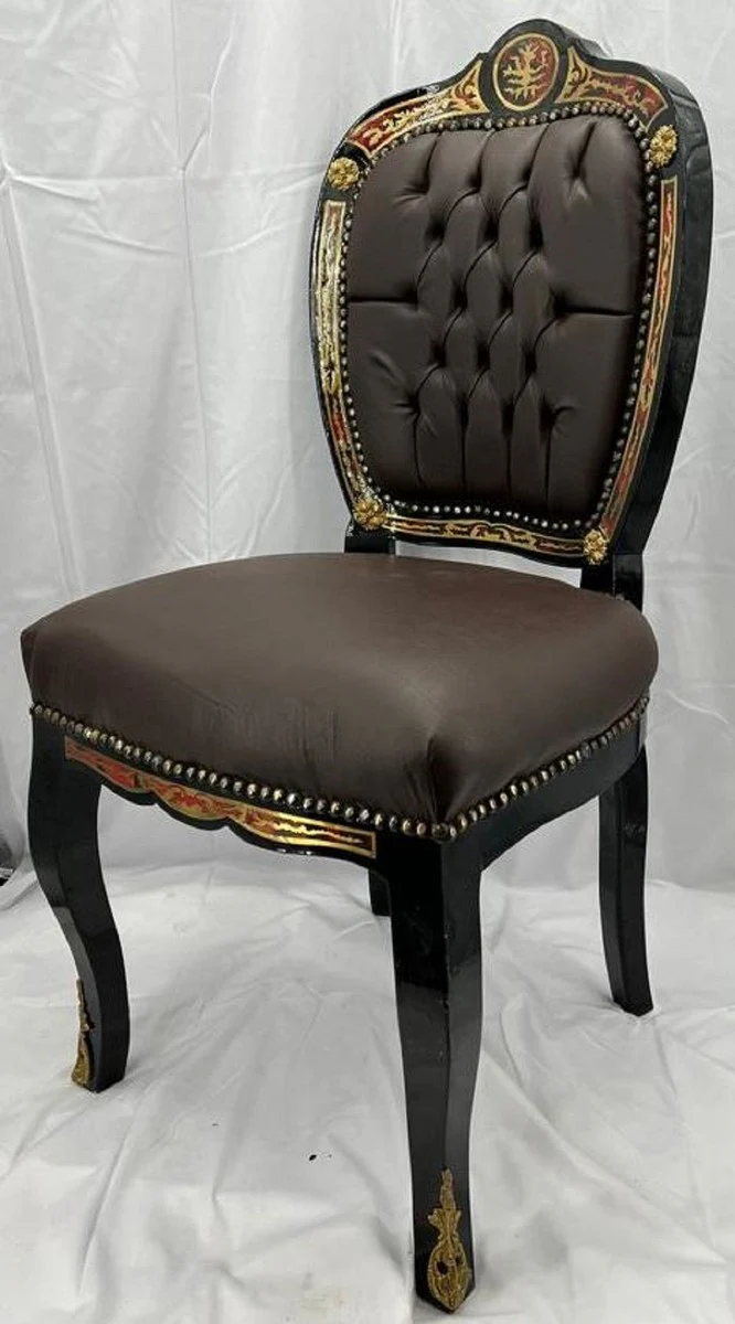 Baroque Boulle Dining Room Chair Brown / Black / Red / Gold - Magnificent chair with elegant faux leather - Dining room furniture in Baroque style - Baroque Interior - Baroque Boulle furniture