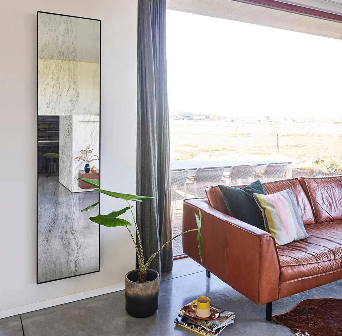 Designer wall mirror black 41 x 2 x H. 174 cm - living room mirror - bedroom mirror - bathroom mirror - cloakroom mirror - luxury collection