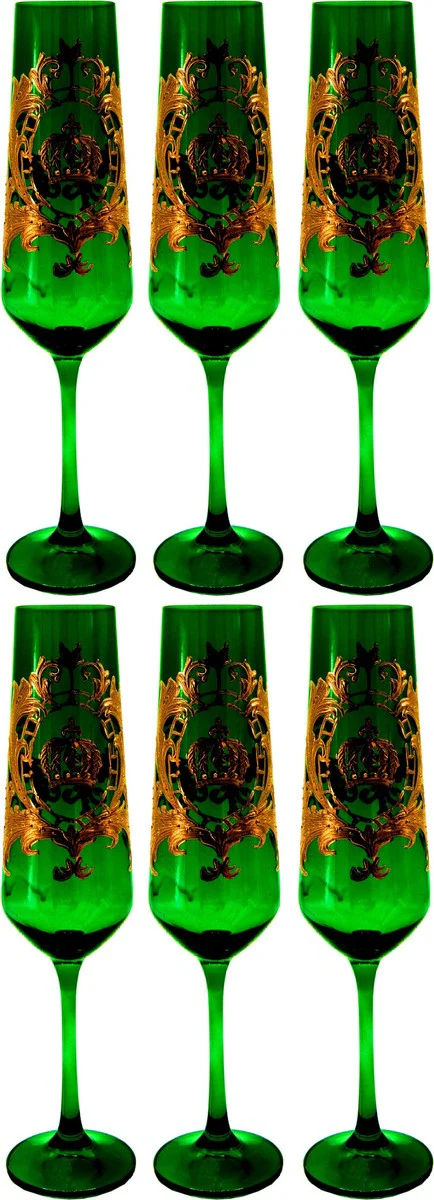 Pompöös by Luxus Champagne glass set dark green / gold Ø 6 x H. 25 cm - Champagne glasses with 24 carat gold plating - Pompöös glasses designed by Harald Glööckler