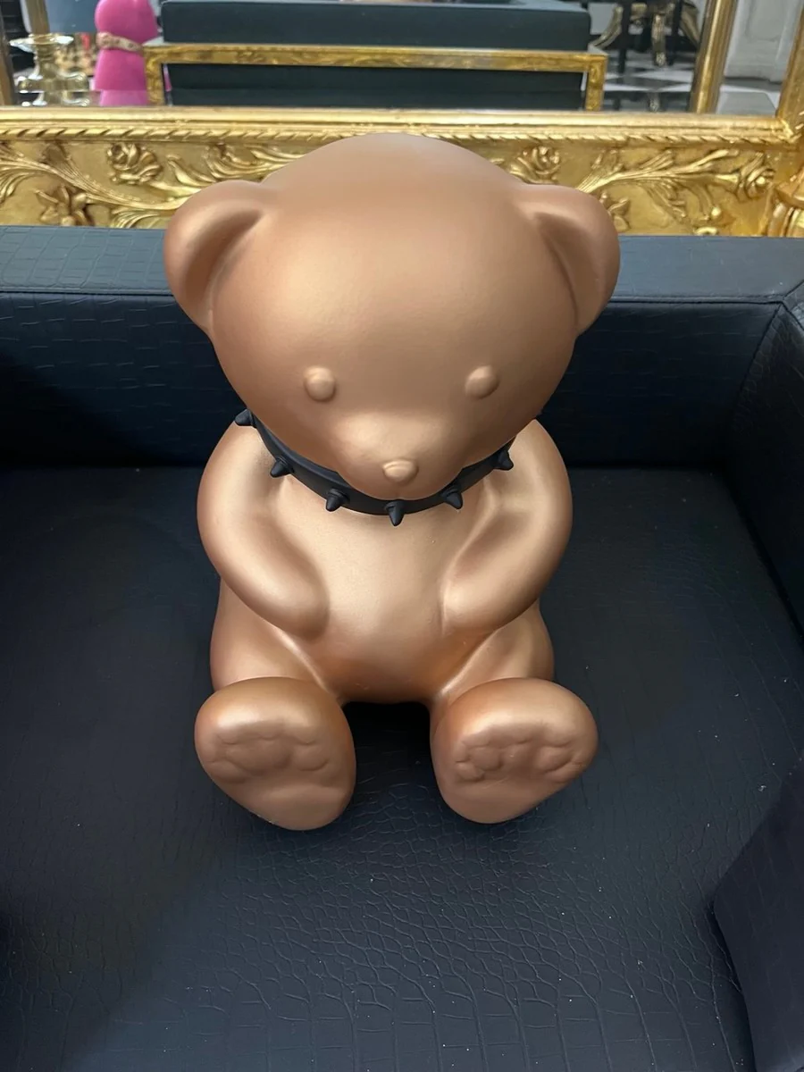 Dekofigur Teddybär Gold 31 cm – Skulptur mit schwarzem Halsband **EB**