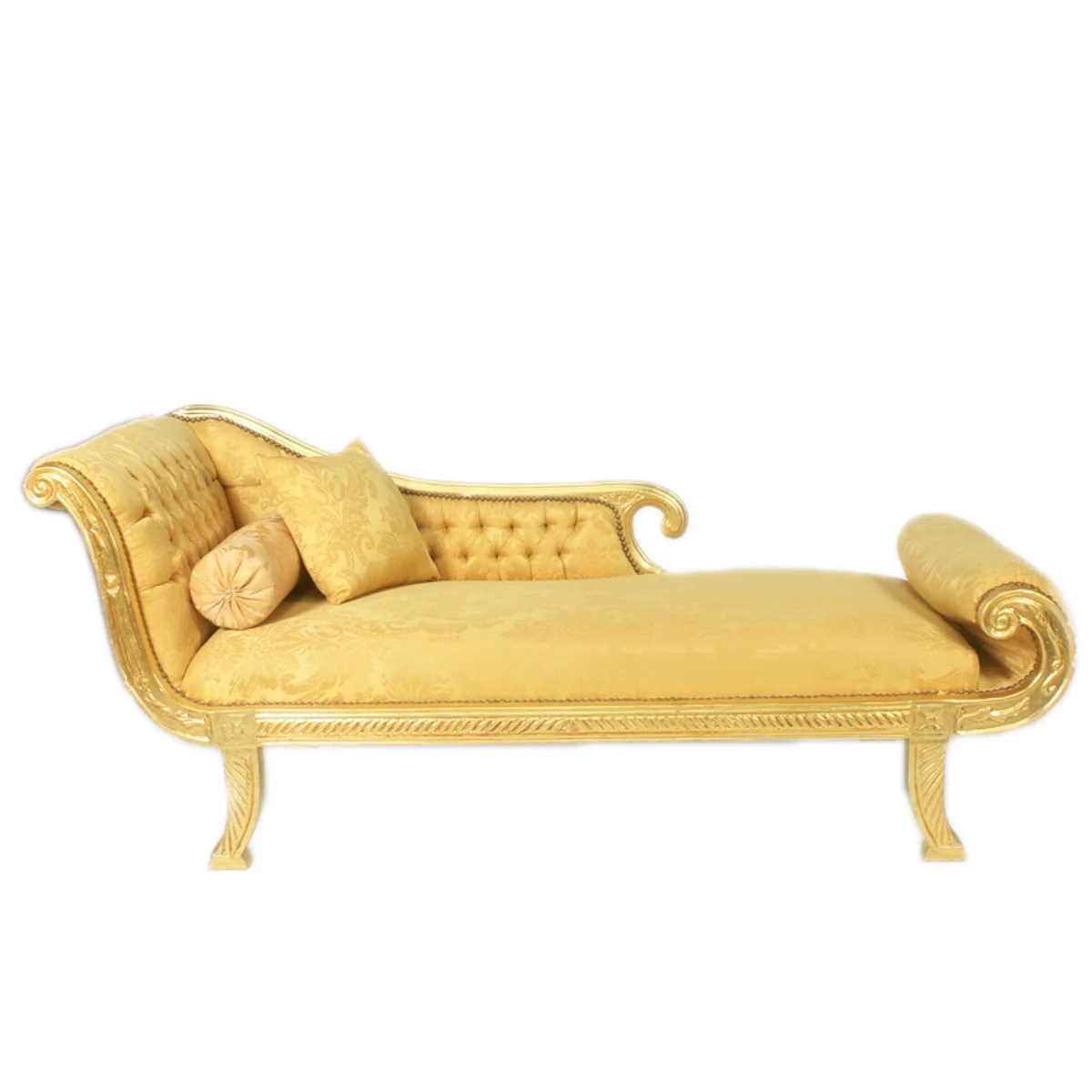 Baroque Chaise Longue Model XXL Gold Pattern / Gold Left Side - Antique Style - Lounger Living Room Furniture