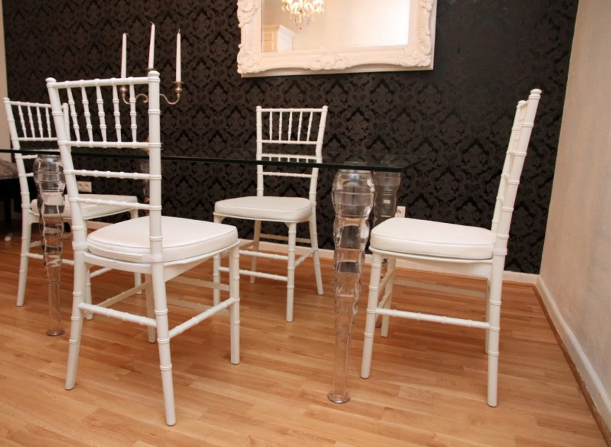 Designer Acrylic Dining Room Set White/White - Ghost Chair Table - Polycarbonate Furniture - 1 Table + 4 Chairs - Designer Furniture
