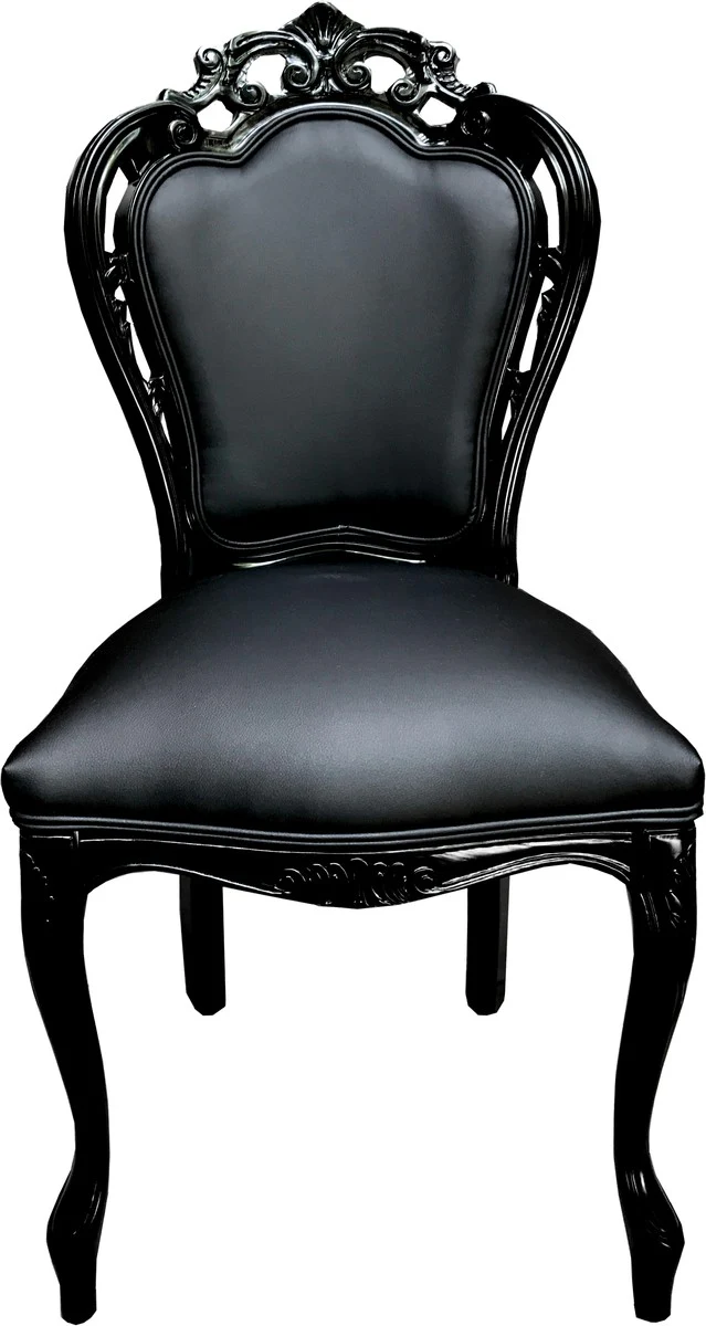 Luxury Baroque Dining Room Chair Black Leather Look / Black - Designer Chair - Luxury Quality