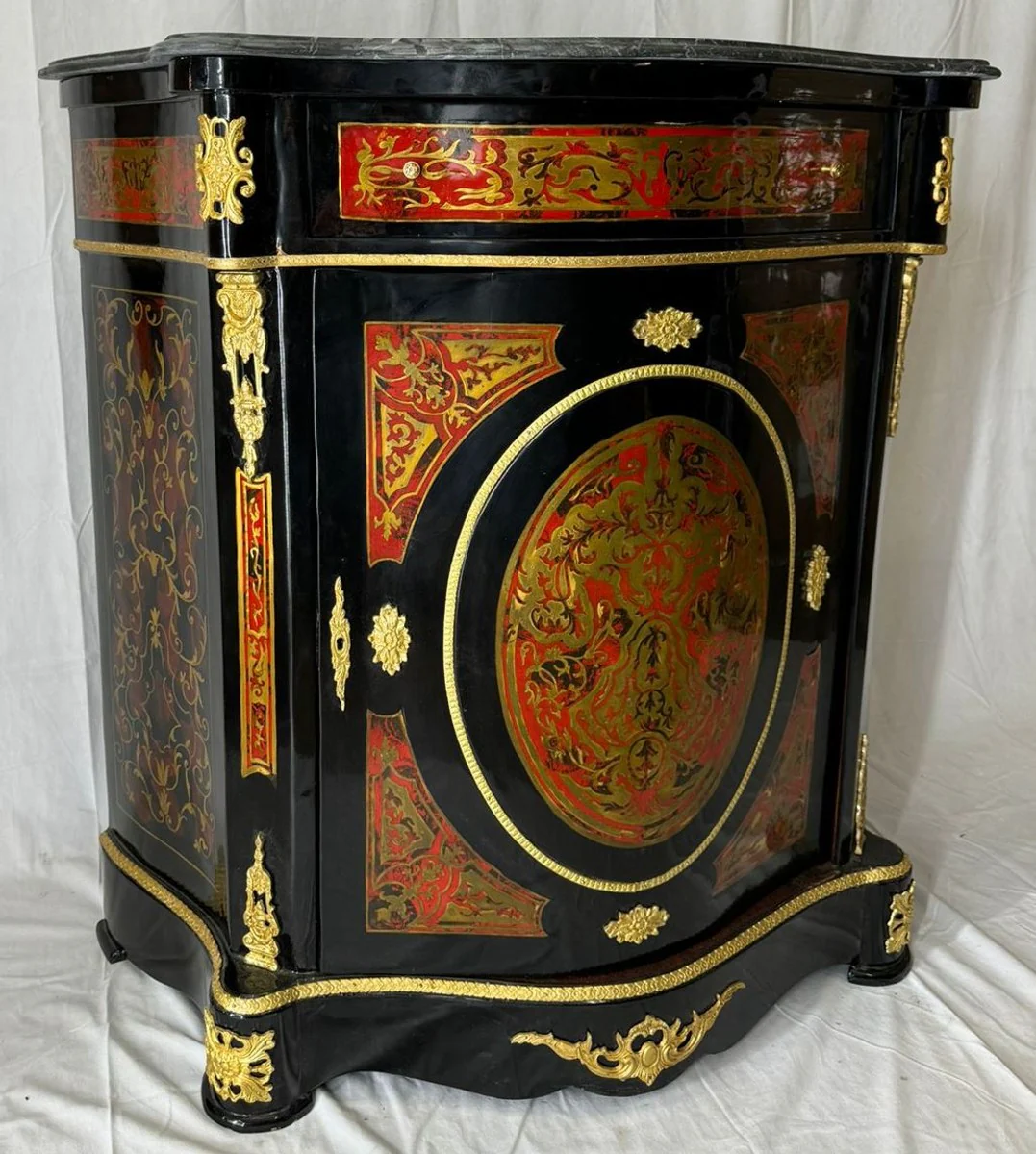 Baroque Boulle chest of drawers with marble top black / red / gold - Baroque furniture