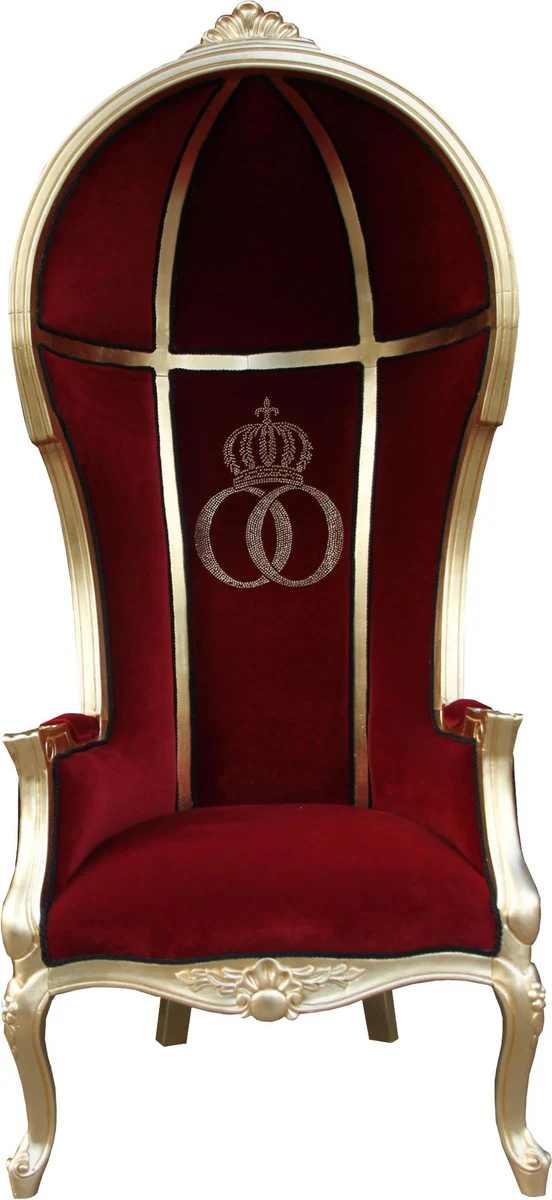 Pompöös by Luxus Ballon Baroque Armchair Isabelle Bordeaux / Black with Glittering Crown - Pompöös Baroque Armchair designed by Harald Glööckler