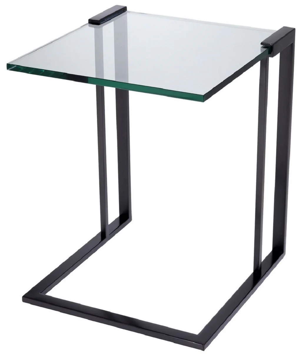 Luxury side table bronze color 45 x 45.5 x H. 56.5 cm - stainless steel table with glass top - luxury living room furniture