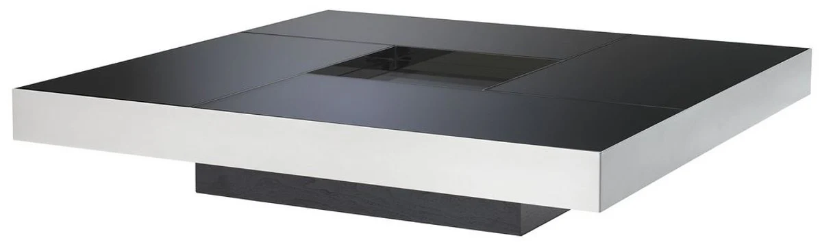 Luxury coffee table silver / black 120 x 120 x H. 23.5 cm - Square stainless steel living room table with mirror glass tabletops - Living room furniture - Luxury quality