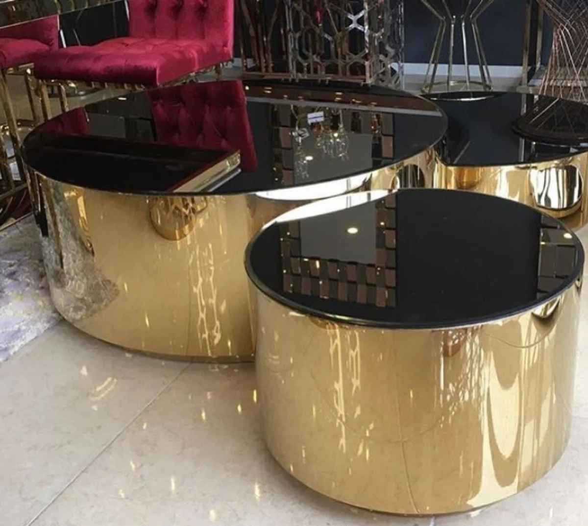 Luxury coffee table set gold / black - 3 living room tables with glass top - luxury living room furniture