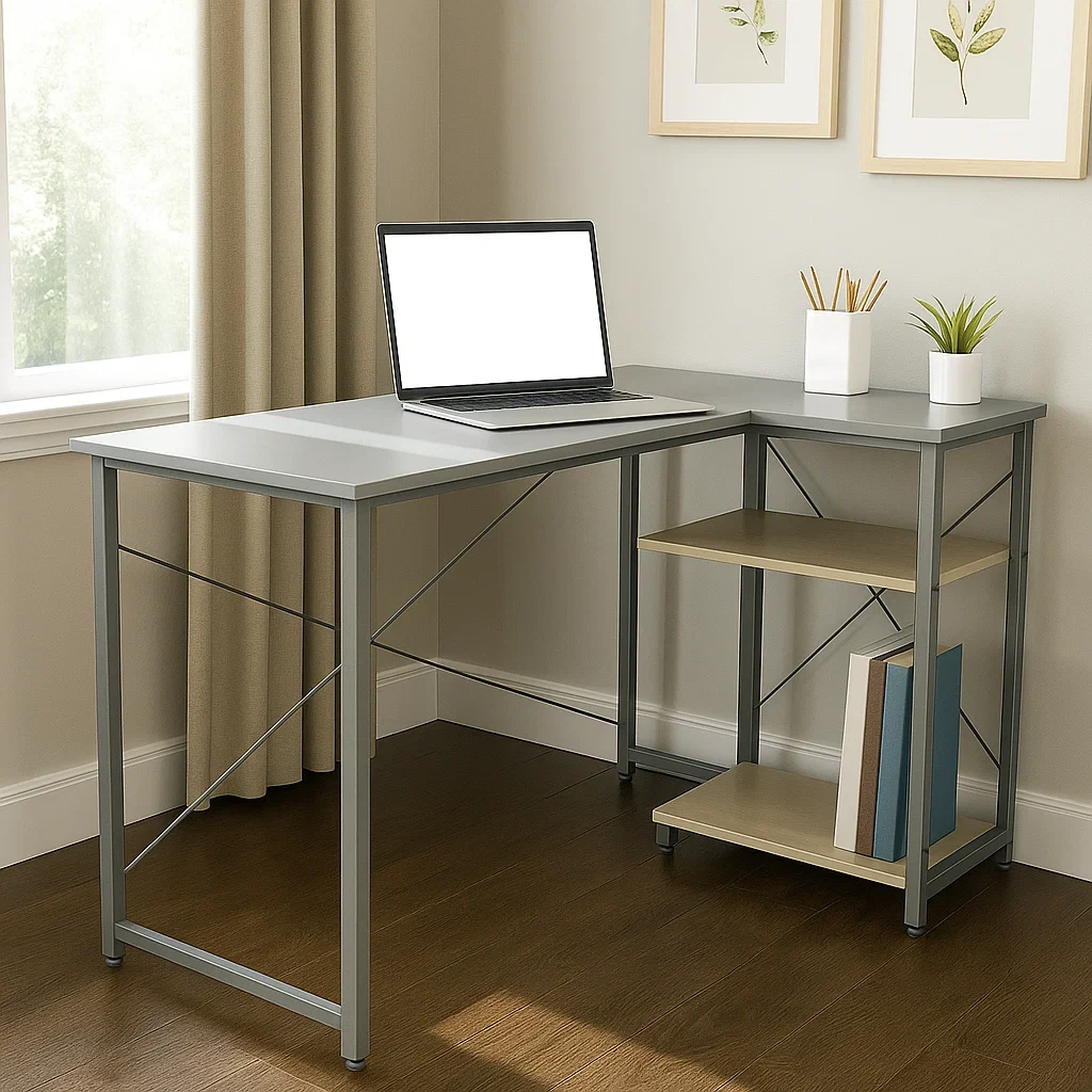 Moderner Schreibtisch mit Regalsystem aus Metall und Holz, 120 x 60 x 75 cm, Grau - eyyjwMj296IU