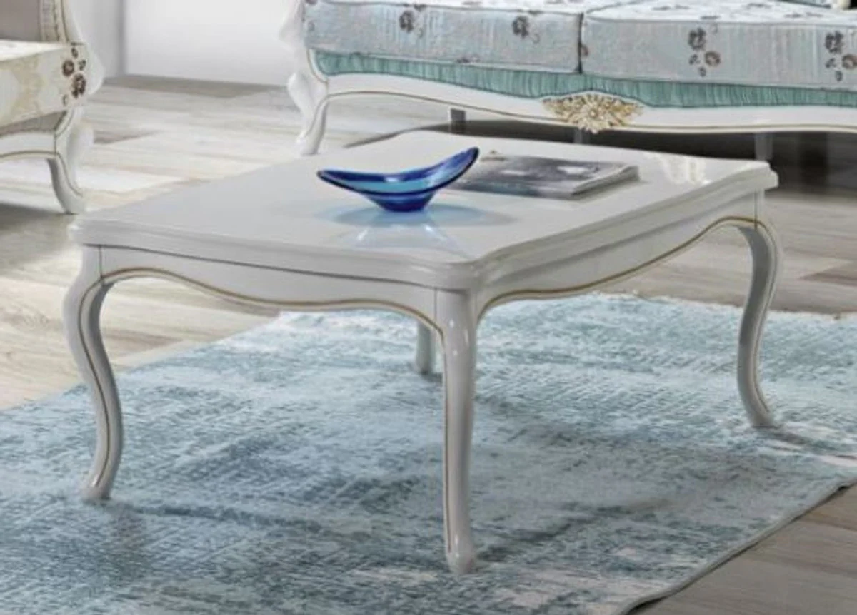 Baroque coffee table white / gold 105 x 80 x H. 46 cm - solid wood living room table in baroque style - baroque living room furniture