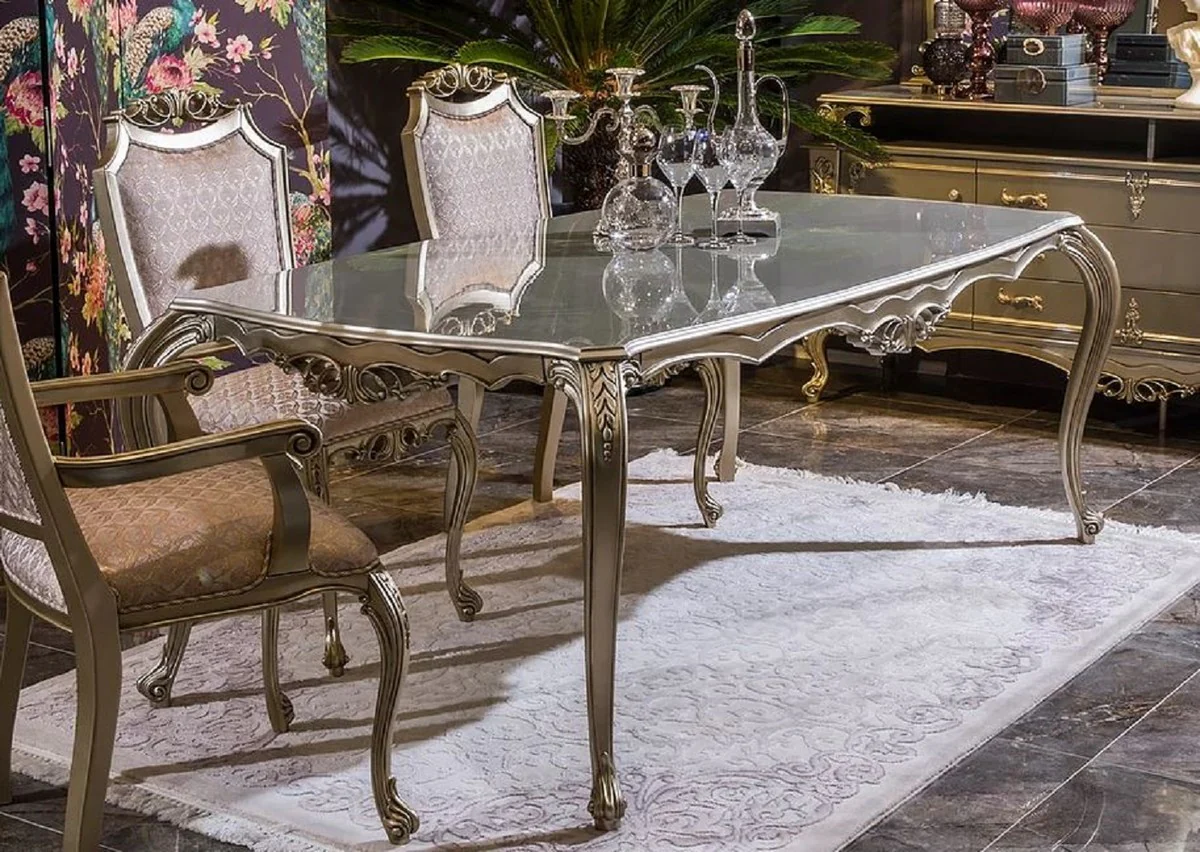 Luxury Baroque Dining Table Silver - Magnificent Solid Wood Dining Room Table - Baroque Dining Room Furniture - Noble & Magnificent