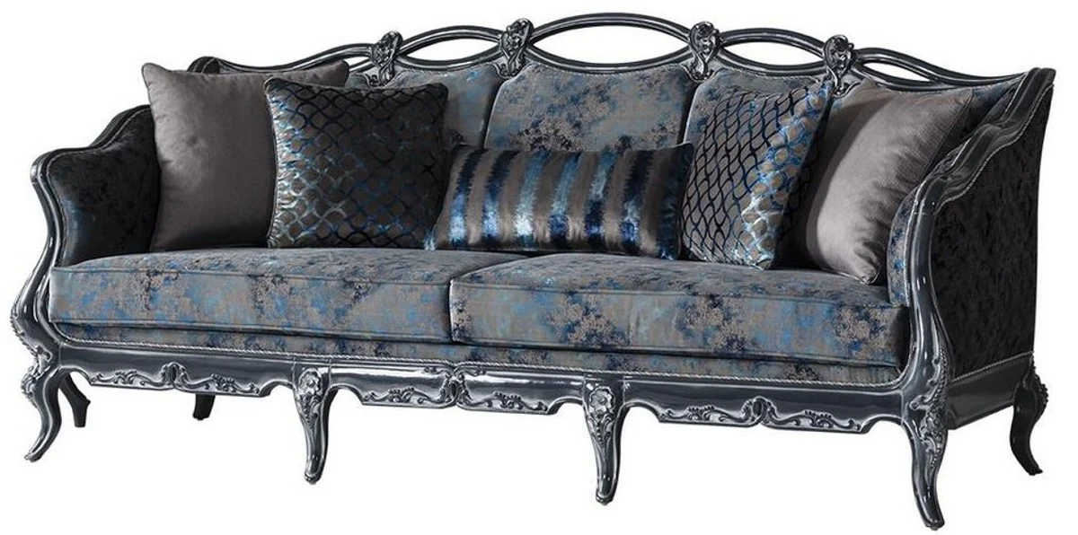 Luxus Barock Wohnzimmer Set Grau / Blau / Grau - 2 Sofas & 2 Sessel & 1 Couchtisch - Prunkvolle Wohnzimmer Möbel im Barockstil