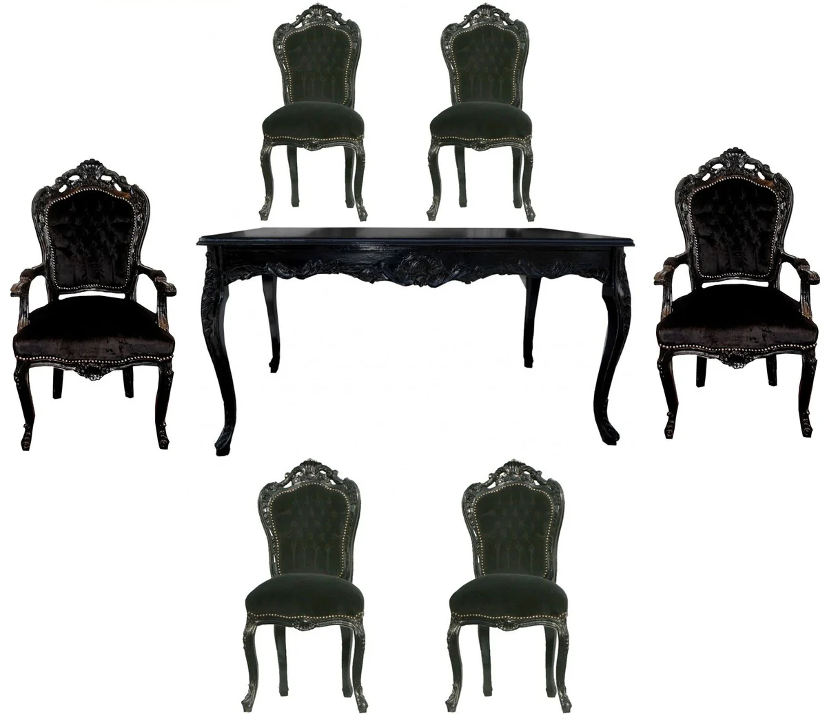 Baroque dining room set black/black - dining table + 6 chairs