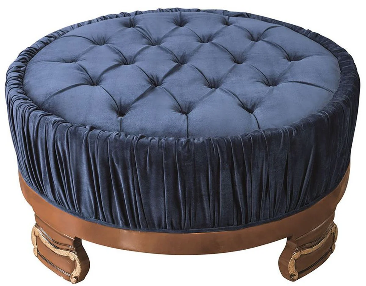 Luxury baroque coffee table blue / brown Ø 100 x H. 50 cm - Round living room table with elegant velvet fabric and glittering stones - Baroque furniture