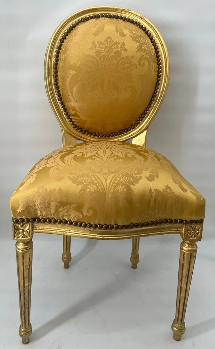 Baroque Dining Room Chair Medallion Gold Pattern / Gold - Handmade Solid Wood Antique Style Kitchen Chair with Pattern - Dining Room Furniture in Baroque Style - Baroque Furniture