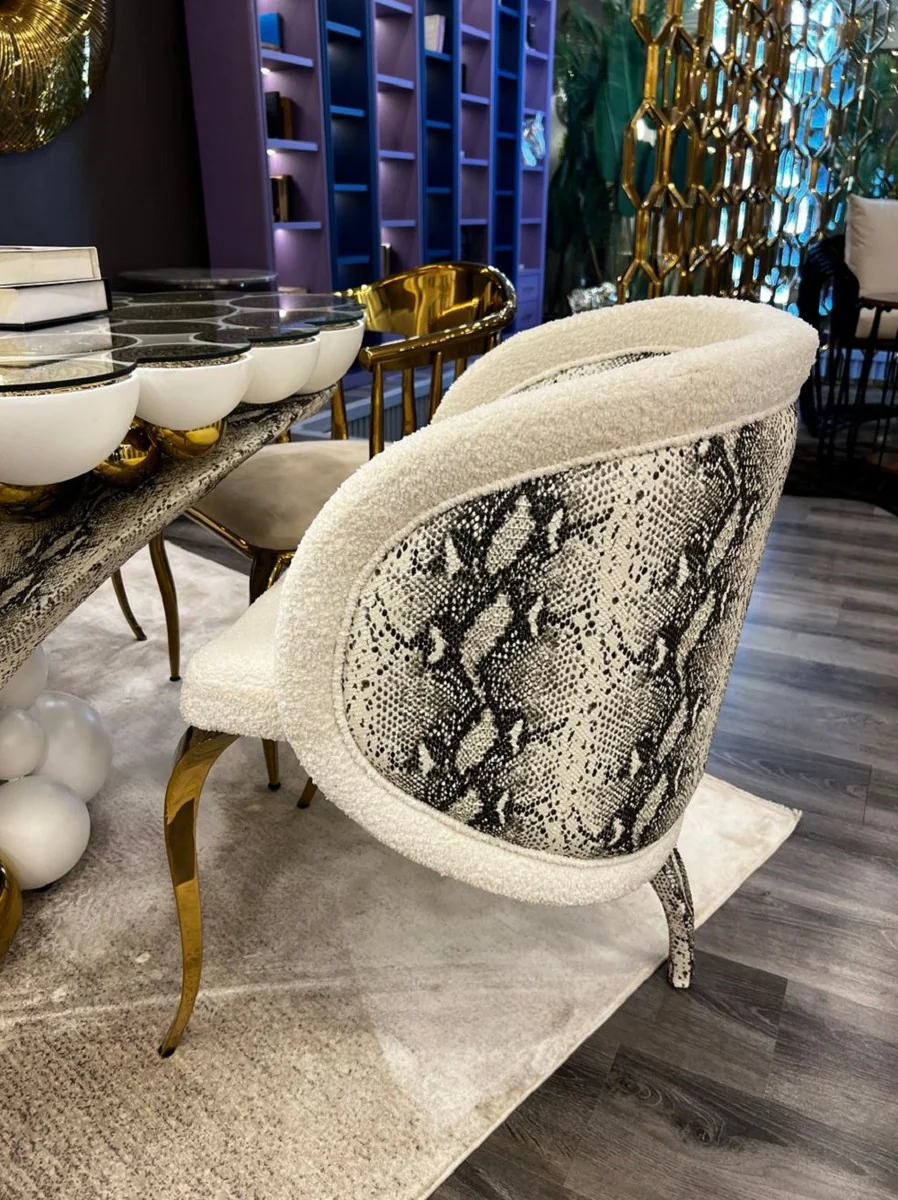 Luxury designer dining room chair with armrests white / black / gold 57 x 57 x H. 82 cm - Dining room furniture - Luxury furniture - Hotel & restaurant furniture - Designer furniture