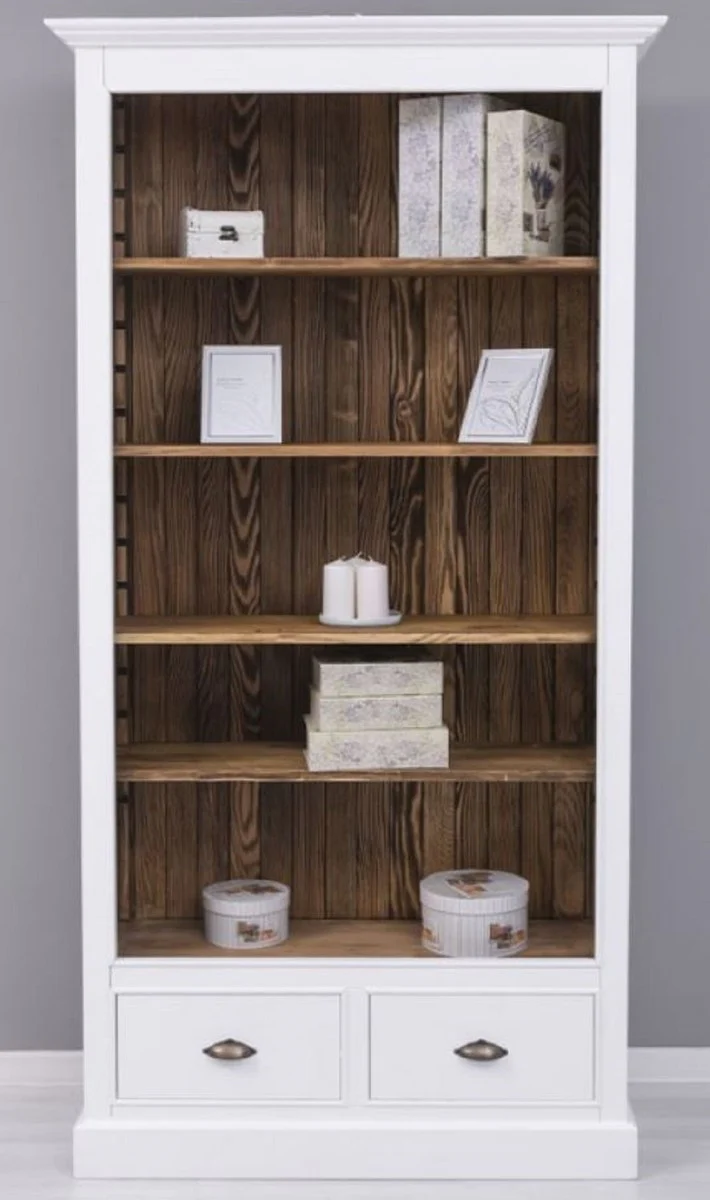Country house style bookcase white / brown 109 x 39 x H. 210 cm - solid wood cabinet - shelf cabinet - living room cabinet - office cabinet - country house style furniture